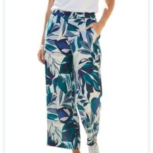 C&C California 100% Linen Pants Women's Large Tropical Floral Cropped Wide Leg